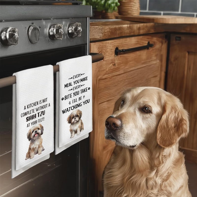 Tzhim Shih Tzu Dog Gifts Kitchen Towels Set of 2, Shih Tzu Gifts for Women, Shih Tzu Dog Dishcloths Tea Towels Dish Towels for Kitchen, Shihtzu DogHand Towels, DogKitchen Bathroom Decor, 16x24inch - Image 2